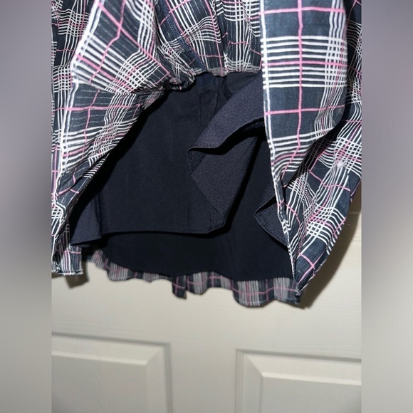 Club Monaco women’s navy pink plaid smocked side sleeveless blouse L - Picture 7 of 11